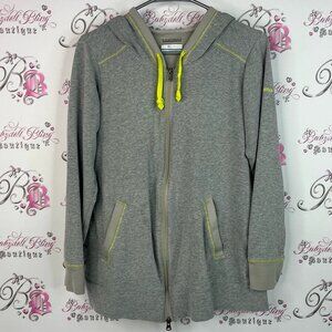 Columbia sweater hoodie zip up green yellow thread trim grey Sweatshirt